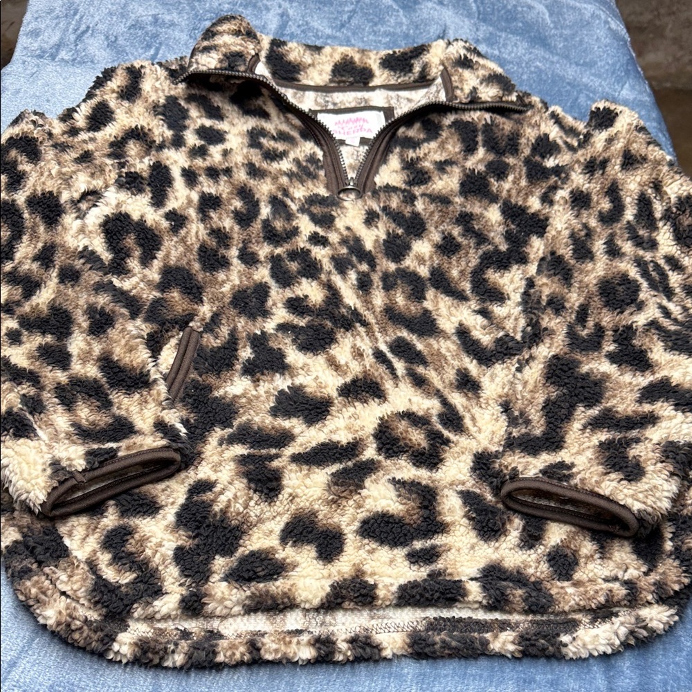 Leopard Print Sherpa Pullover Women's Sweater - Beige/Black